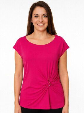 EUC Ivanka Trump Fuchsia Cap Sleeve Top Ring Accent Ruched Hip – Approx. Medium